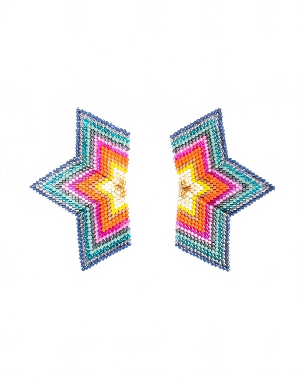 NEW MAYANA DESIGNS women's handwoven half star earrings in emerald/red